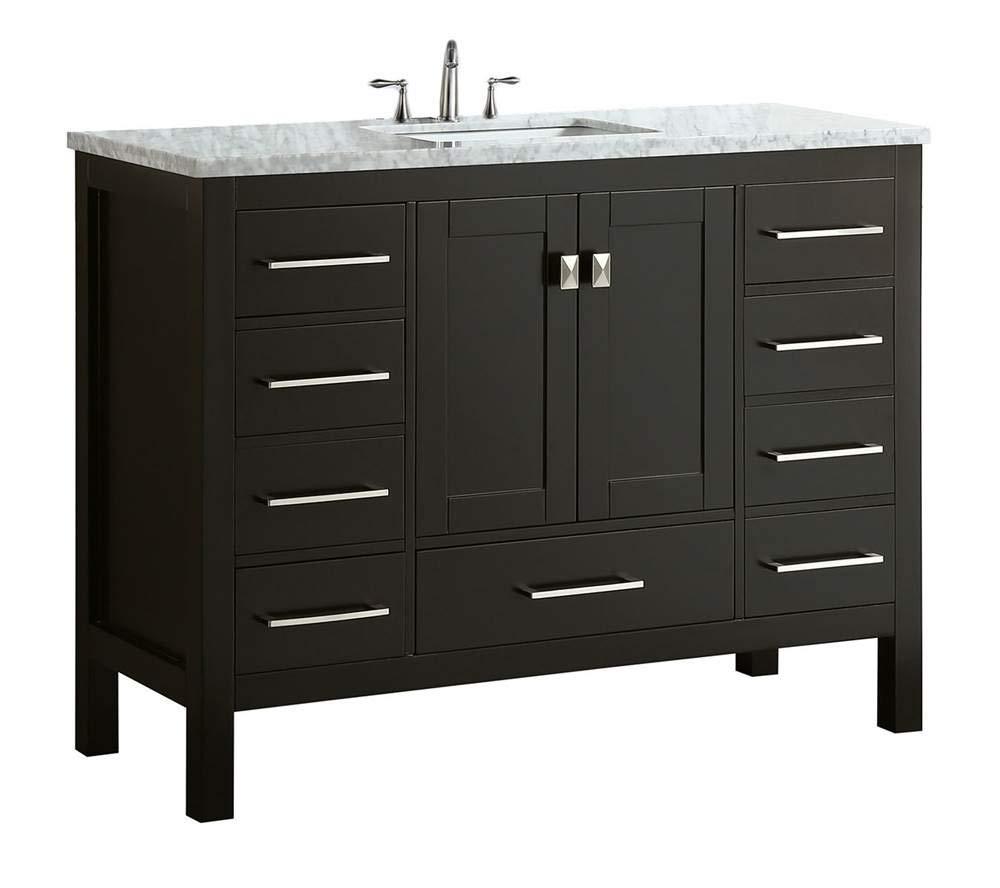 Eviva Aberdeen 42" Transitional Espresso Bathroom Vanity with White Carrara Countertop