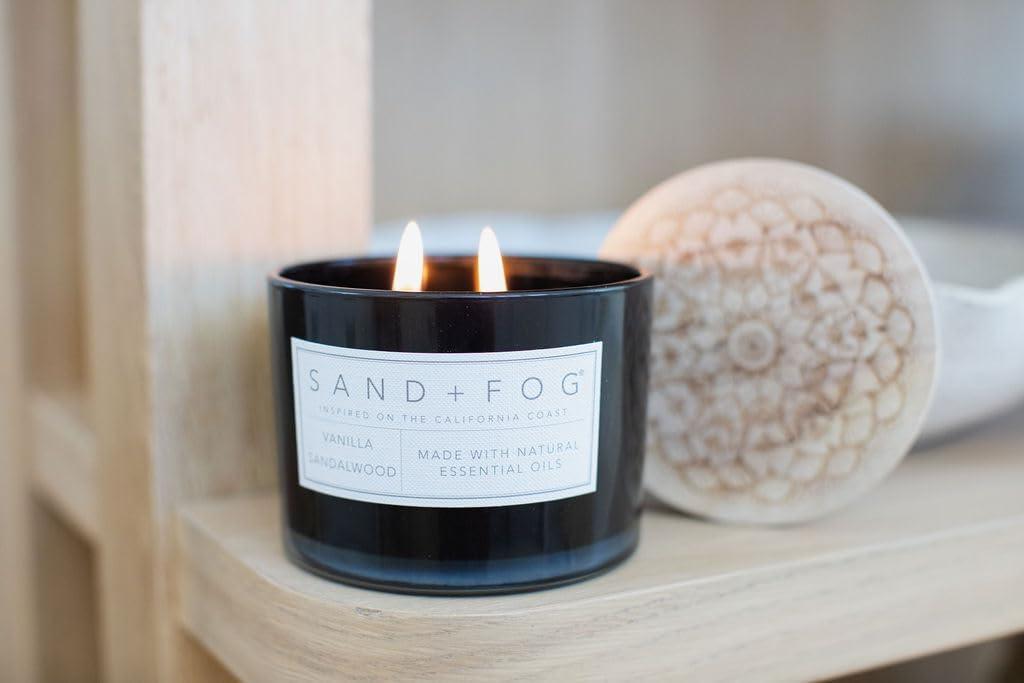 Sand + Fog Scented Candle - Vanilla Sandalwood – Additional Scents and Sizes – 100% Cotton Lead-Free Wick - Luxury Air Freshening Jar Candles - Perfect Home Decor – 12oz