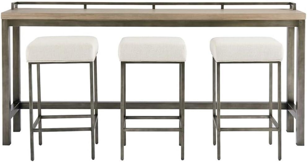 Greystone Gray Metal Frame Dining Table with Beige Upholstered Stools