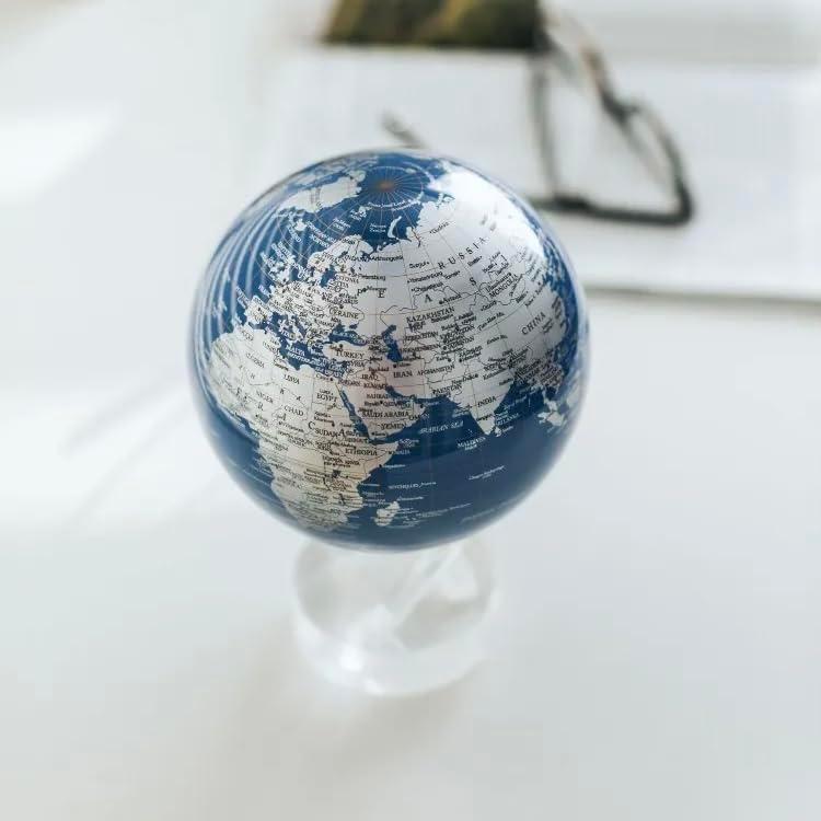 MOVA – Blue and Silver 4.5” Rotating Earth Sphere | Solar-Powered Desktop Decor for Offices, Study, or Gifting | No Batteries or Cords Needed