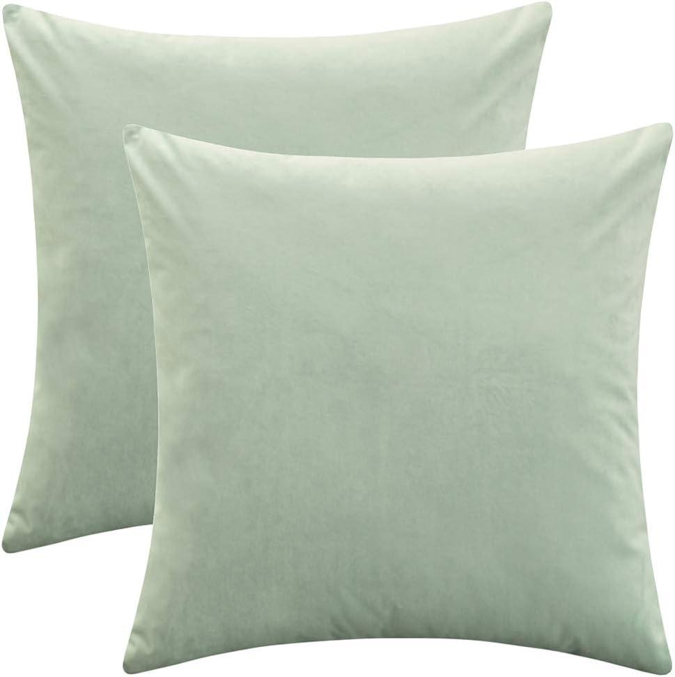 Set of 2 Turquoise Green Velvet Square Throw Pillow Covers