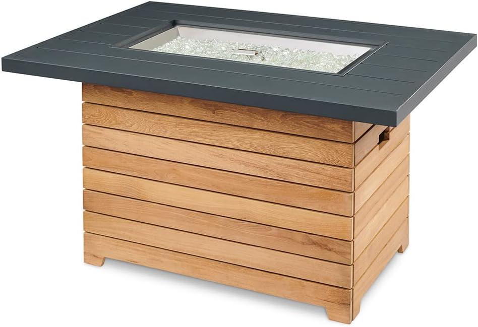 Outdoor GreatRoom Darien Fire Table, Aluminum & Teak, LP/NG, Spark, 42x30in.