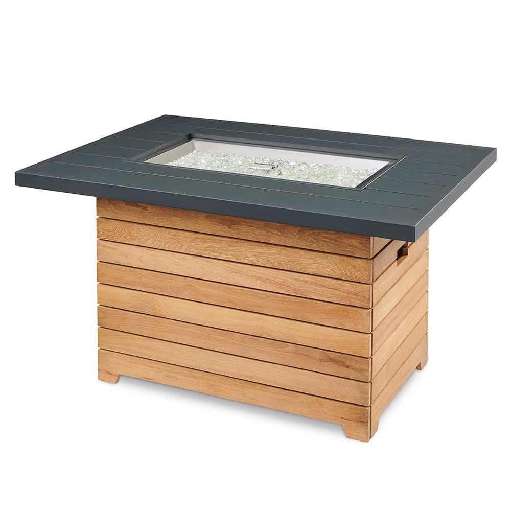 Outdoor GreatRoom Darien Fire Table, Aluminum & Teak, LP/NG, Spark, 42x30in.