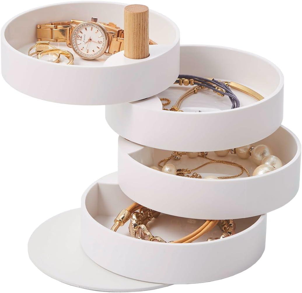 Yamazaki Home 4-Tiered Jewelry Boxes Saving, Plastic + Wood