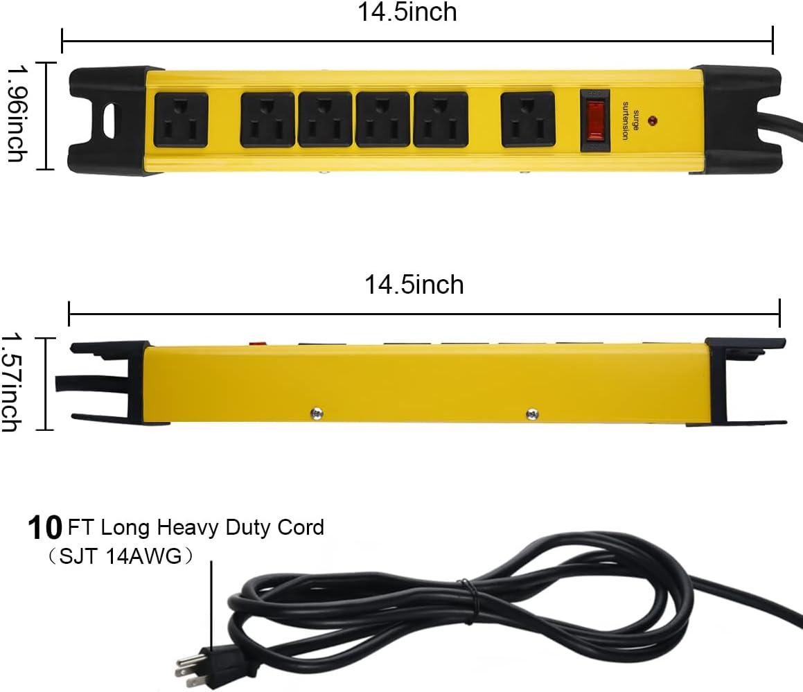 Strongway 6-Outlet Steel Power Strip, 14/3 Ga., 15 Amps