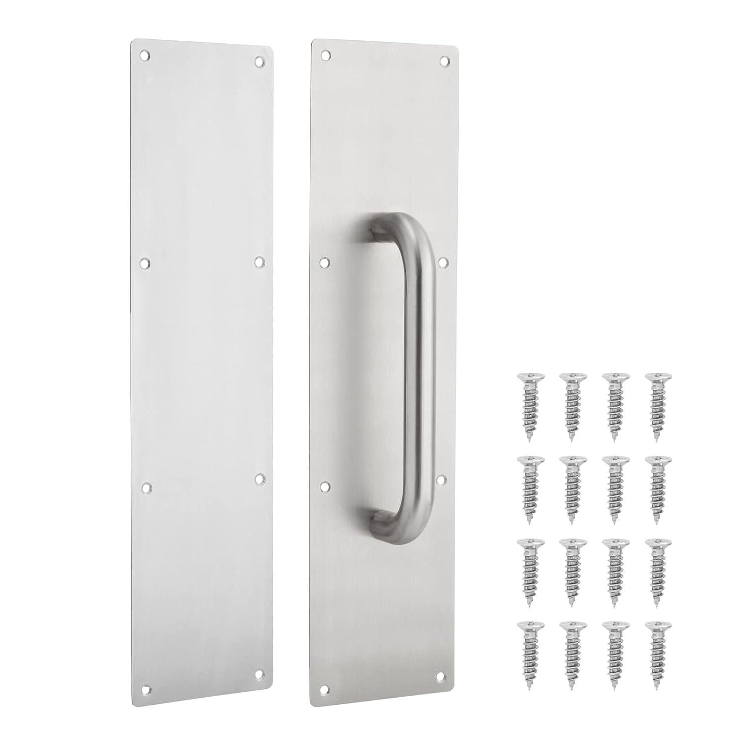 Stainless Steel Door Push Plate and Pull Handle Set with Screws, Home Office Supplies, 15.75" L x 3.8" W