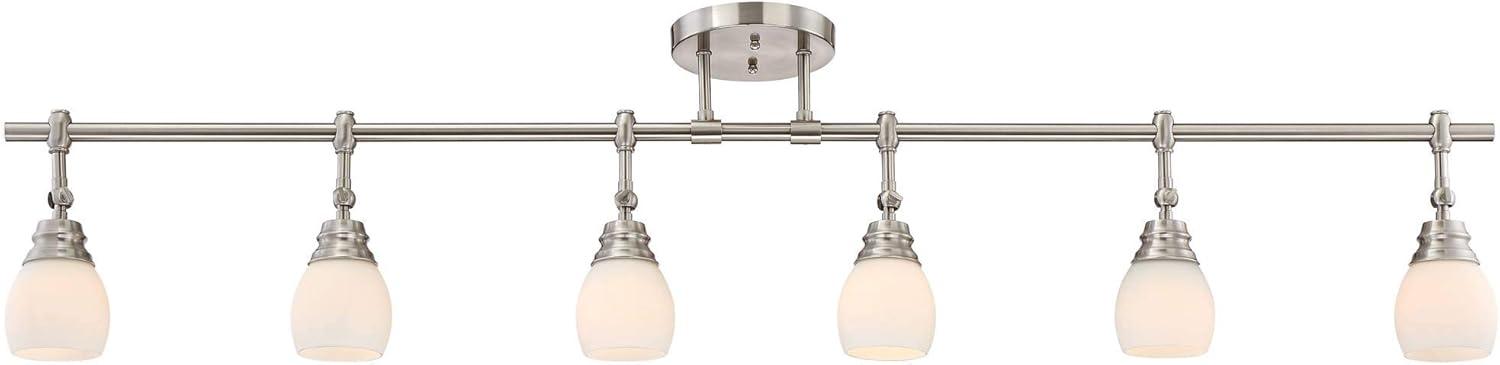 Pro Track Elm Park 6-Head Ceiling Track Light Fixture Kit Spot Light Directional Silver Brushed Nickel Finish Glass Modern Kitchen 57 1/2" Wide