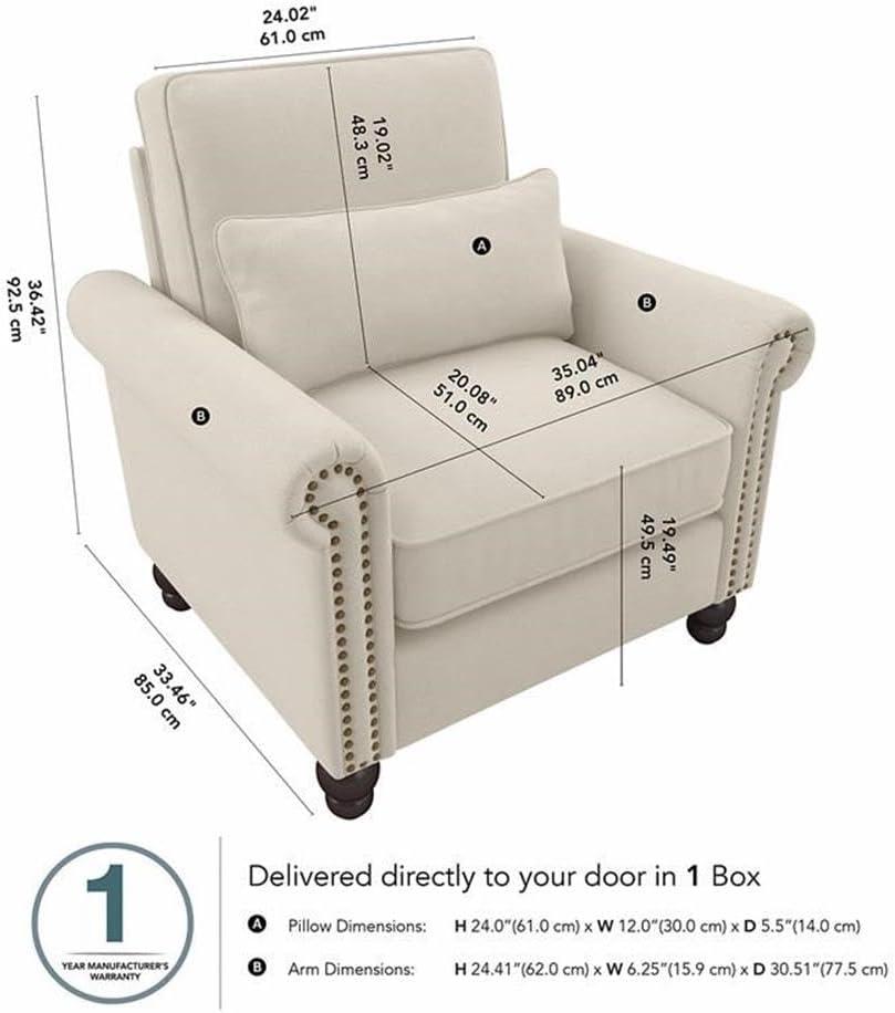 Coventry Accent Chair with Arms in Cream Herringbone Fabric