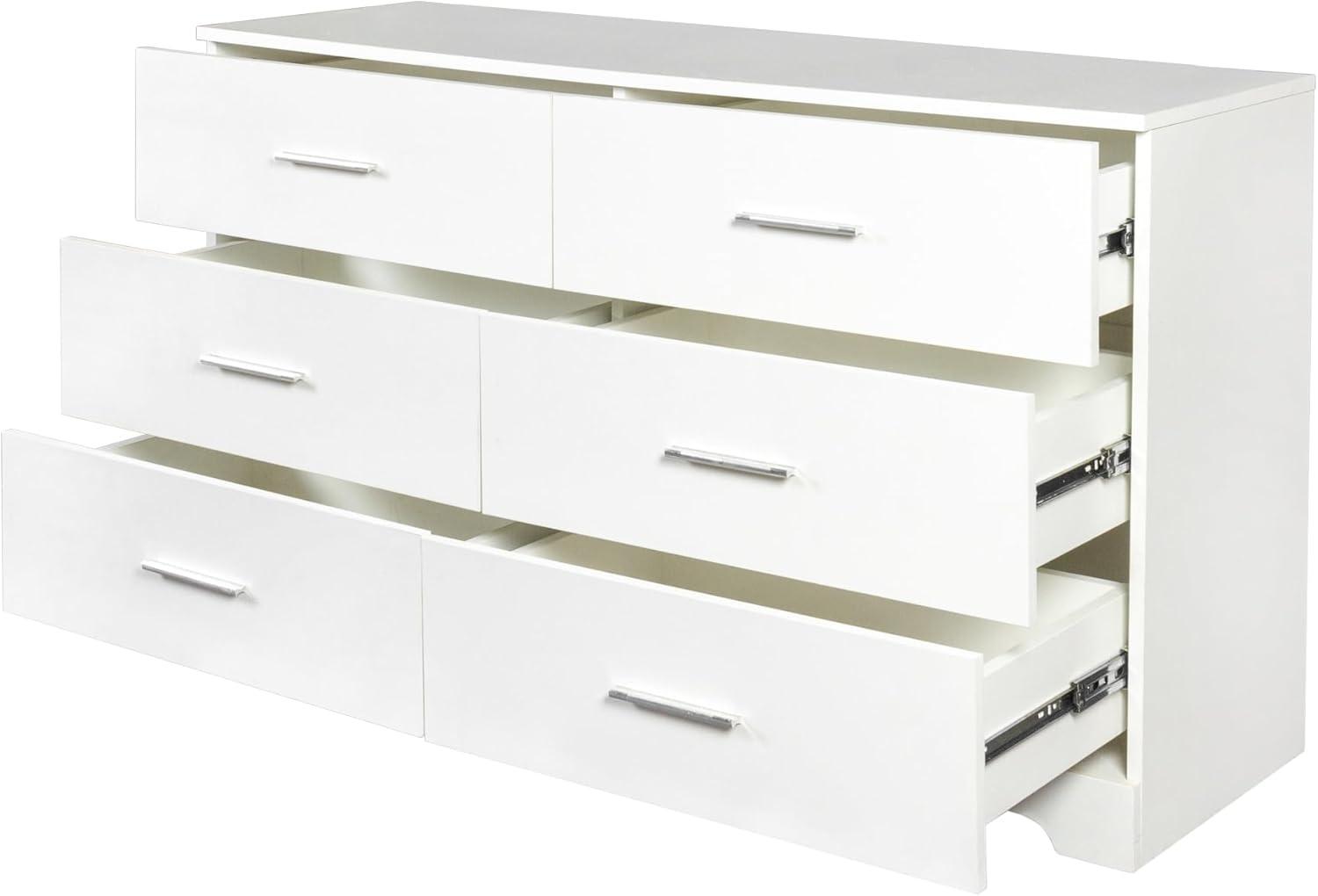 Ktaxon Bedroom Dresser with 6 Drawers, Wooden Double Dresser for Entryway, Wide Storage Cabinet for Living Room, White