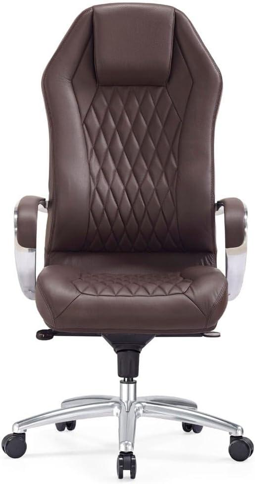 Dark Brown Leather Executive Swivel Chair with Metal Base