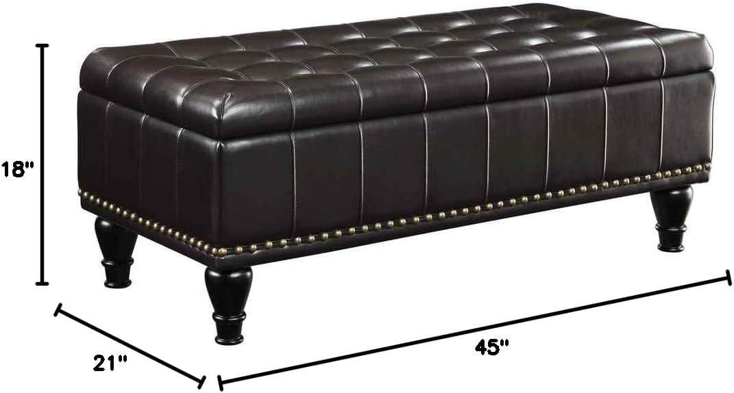 OSP Home Furnishings Caldwell Square Storage Ottoman in Espresso Bonded Leather with Decorative Nailheads