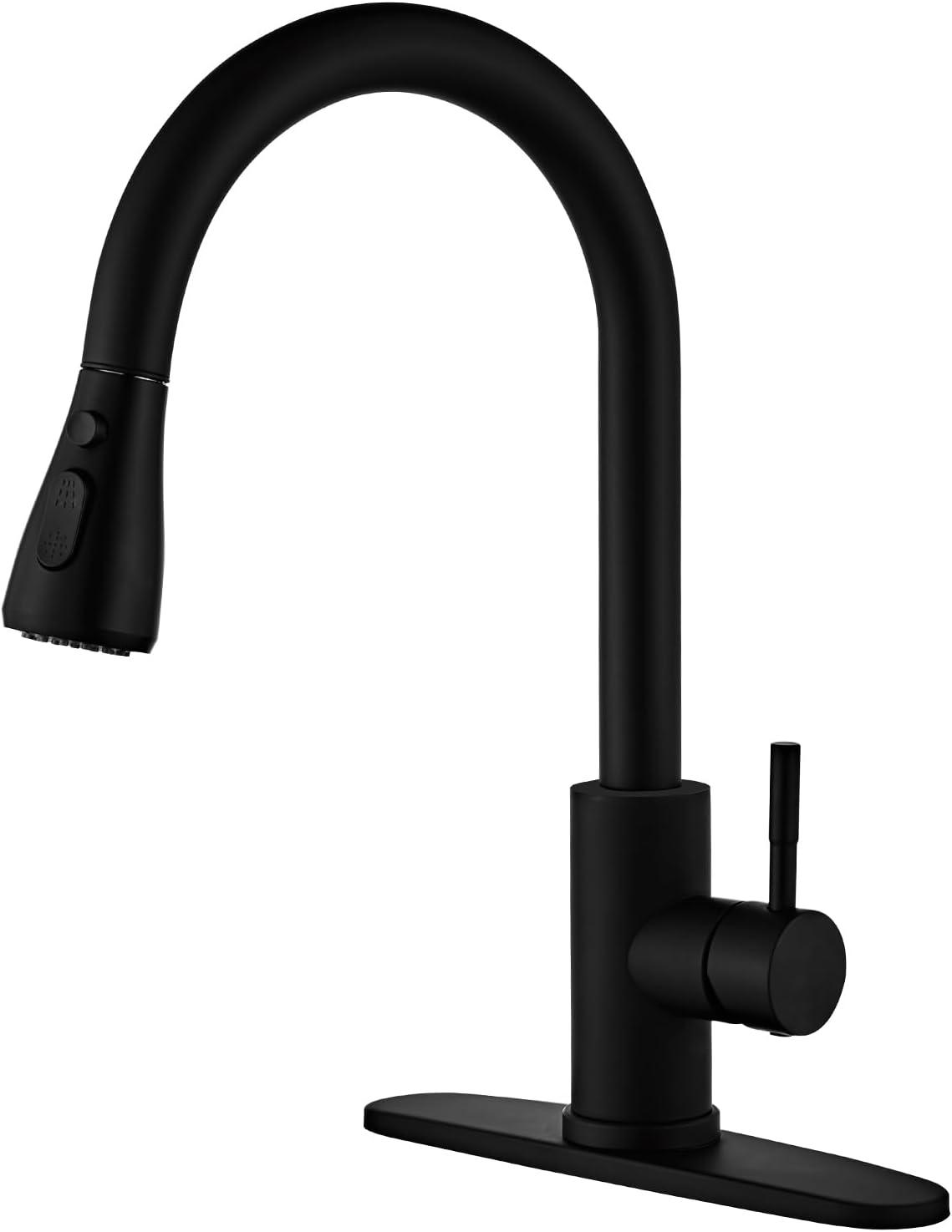 Matte Black Stainless Steel Kitchen Faucet with Pull-out Spray