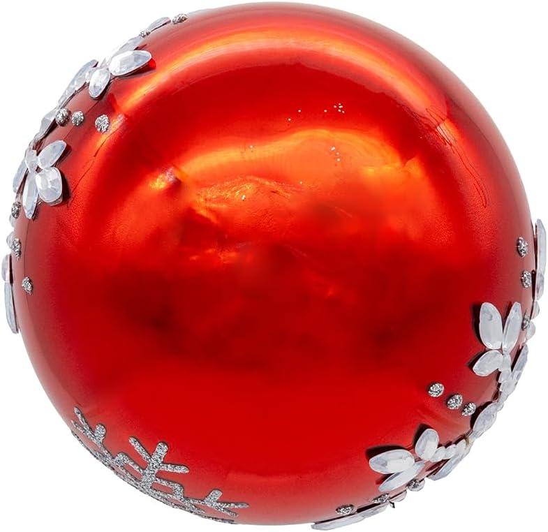 Kurt Adler 80MM Glass Shiny Red With Silver Snowflake Ball 6-Piece Ornament Set