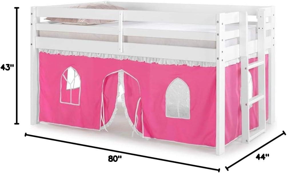 Alaterre Furniture Jasper Twin Junior Loft Bed, White Frame and Pink/White Bottom Playhouse Tent