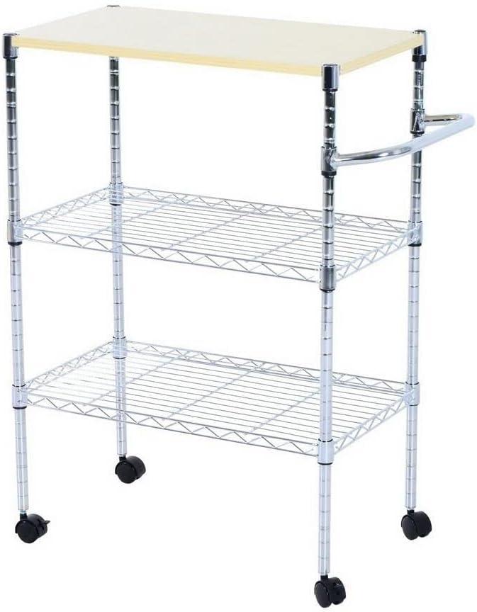 Topcobe 3 Tiers Kitchen Island, Portable Kitchen Cart on Wheels wiht Drawer and Basket, Movable Rolling Kitchen Island Cart with Handle - Silver