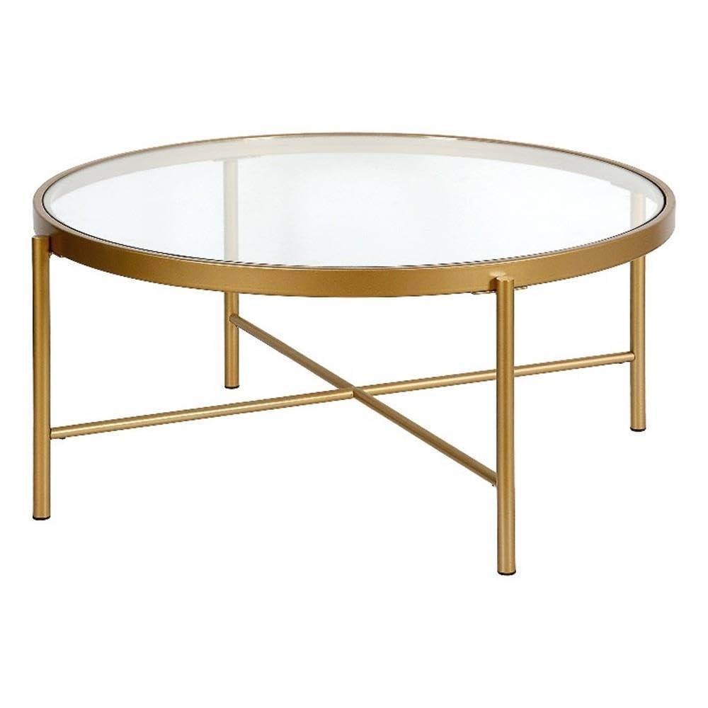Metal 36" Round Glass Top Coffee Table in Brass - Henn&Hart
