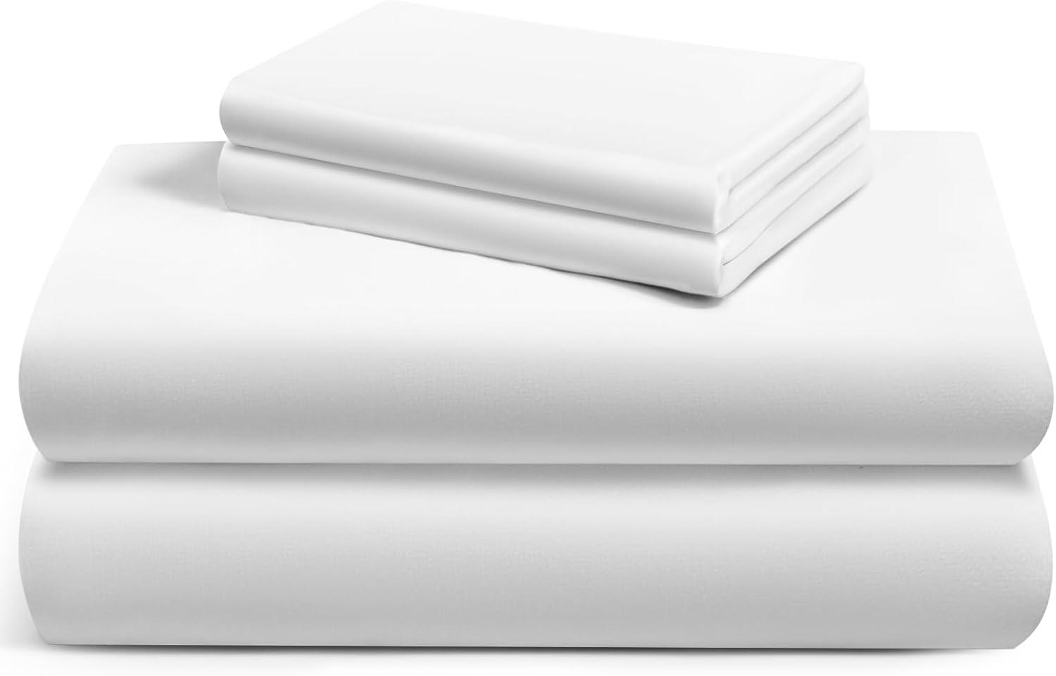 LuxClub 4 PC Twin Size White Sheet Set, 100% Organic Bamboo Viscose, Deep Pockets up to 16", Soft & Breathable Hotel Luxury Bedding Sheets