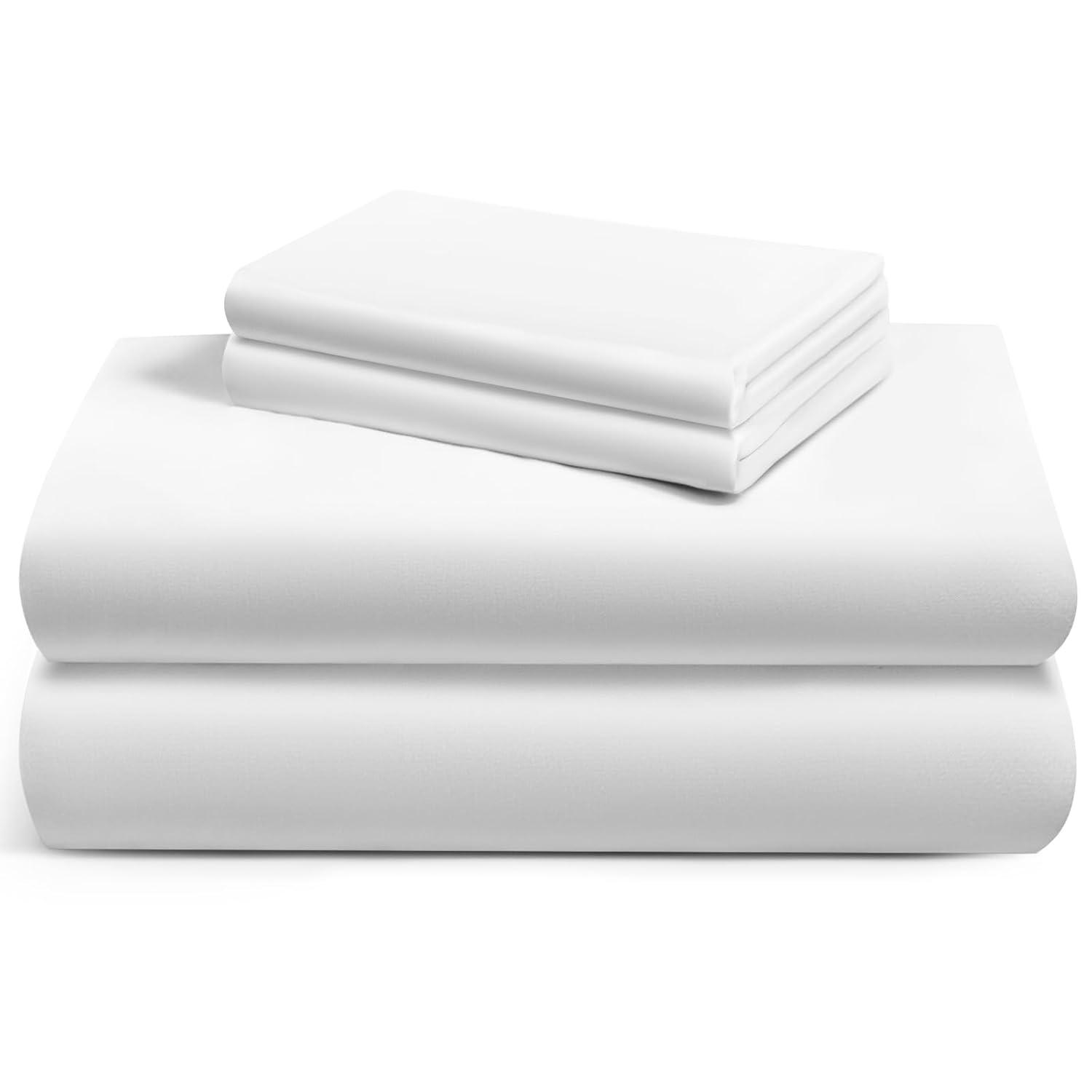 LuxClub 4 PC Twin Size White Sheet Set, 100% Organic Bamboo Viscose, Deep Pockets up to 16", Soft & Breathable Hotel Luxury Bedding Sheets