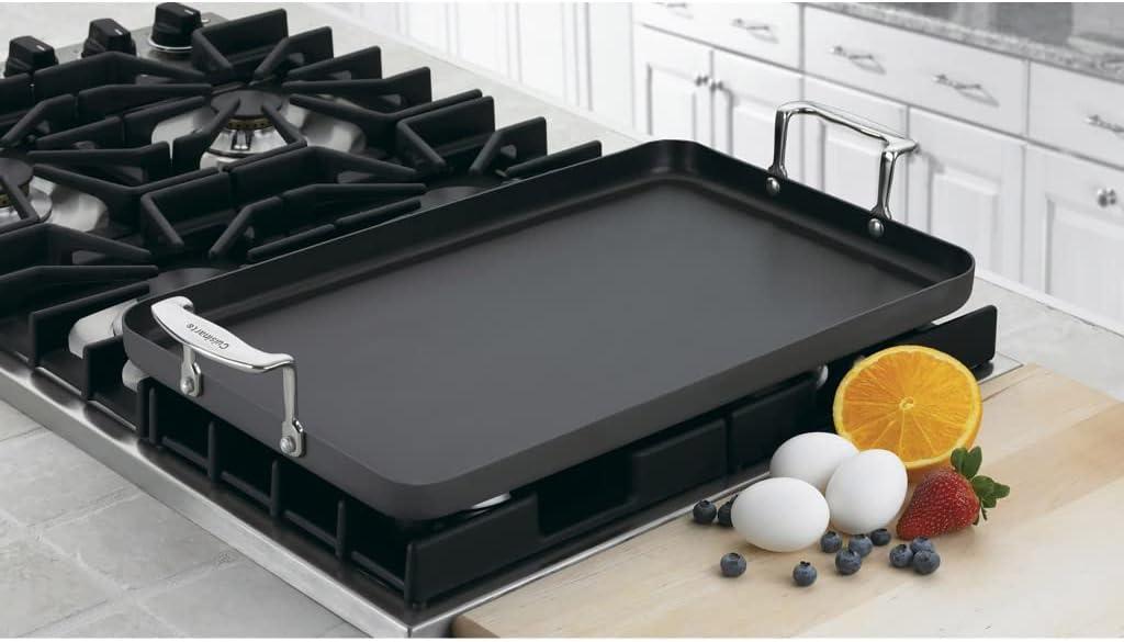 Extra-Large Black Nonstick Double Burner Griddle with Stainless Steel Handles