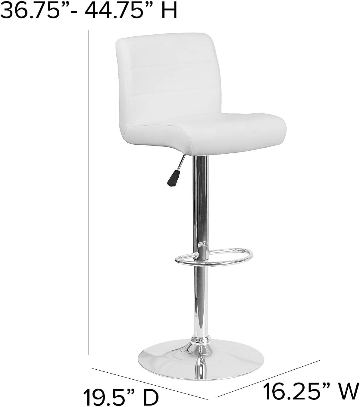 White Vinyl Adjustable Swivel Barstool with Chrome Base