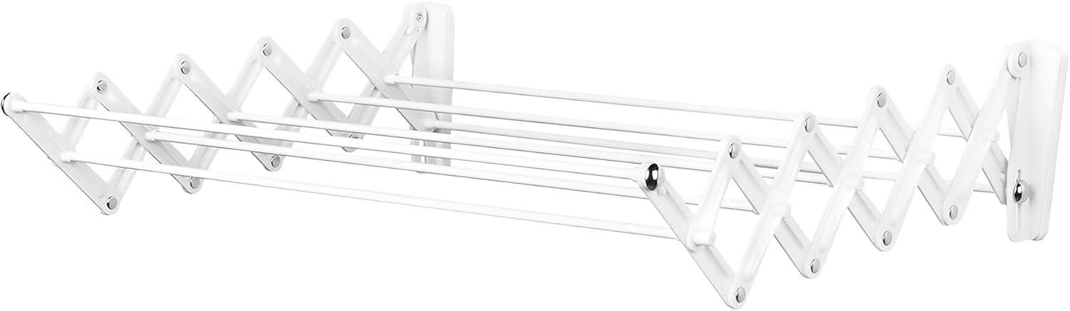 White Wall-Mount Accordion Clothes Drying Rack, 24-Inch