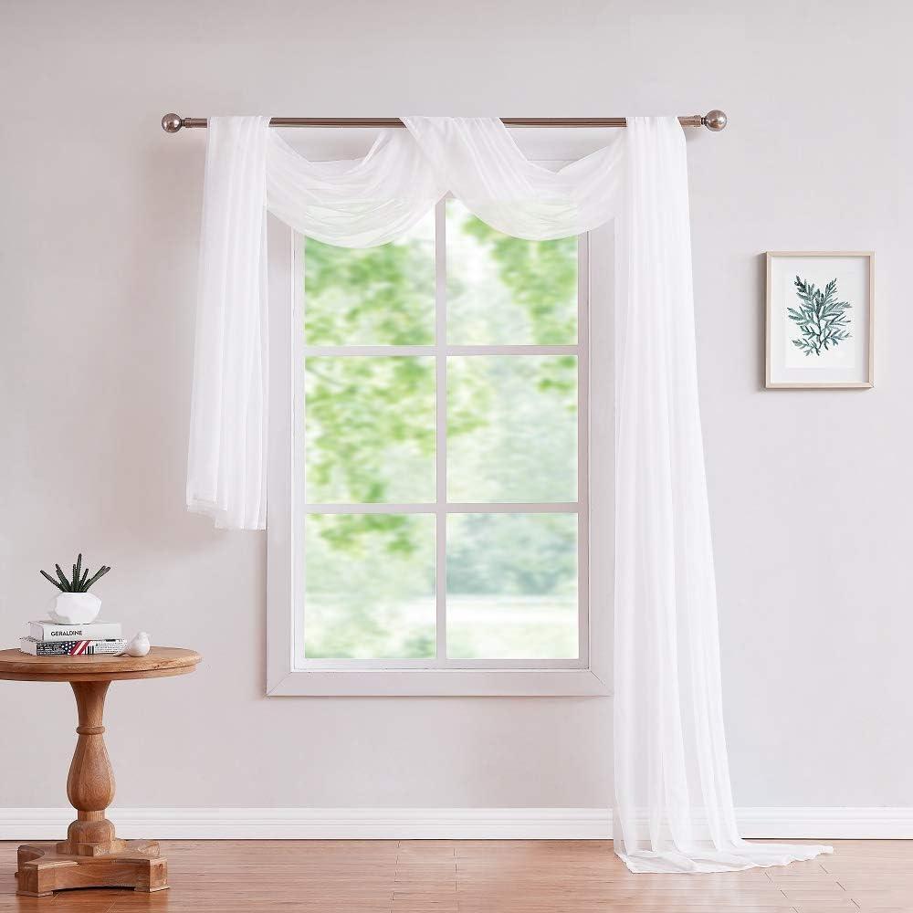 Warm Home Designs 18 Feet Sheer White Window Scarf. Valance Scarves are 55 x 216 Inches in Size.