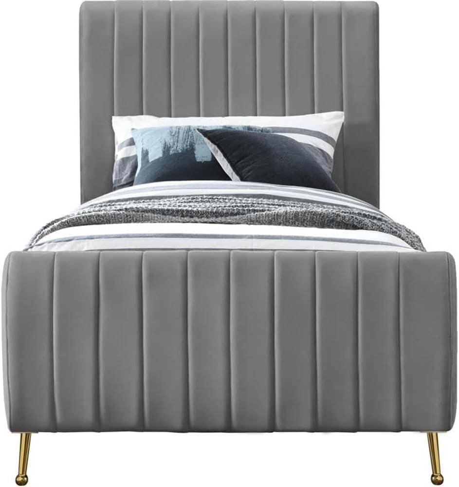 Meridian Furniture Zara Contemporary Gray Velvet Queen Bed