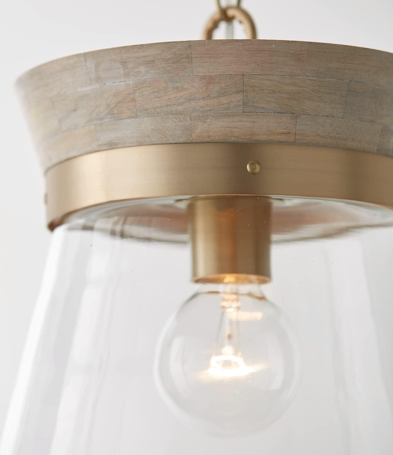 Finn 1 - Light White Wash/Matte Brass Bell Pendant