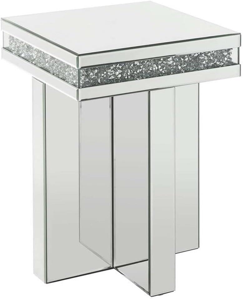 Noralie 16" Cross Bead Mirrored Accent Table Faux Diamonds - Acme Furniture: Durable Acrylic, No Assembly Required