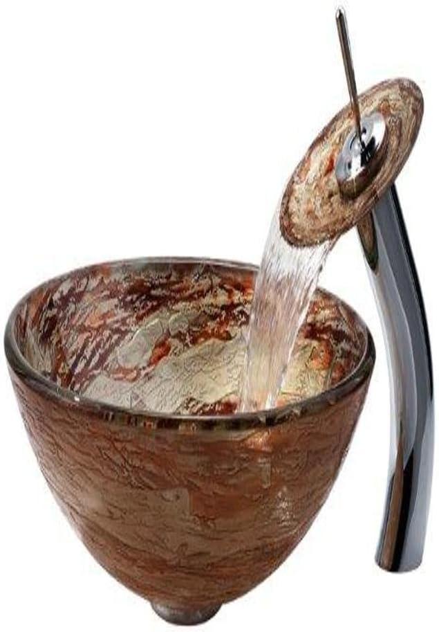 Kraus C-GV-651-12mm-10CH Copper Glass Circular Vessel Bathroom Sink with Faucet and Overflow