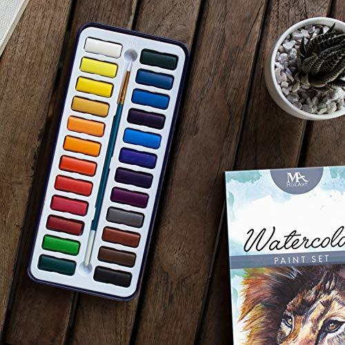 MozArt Essential Watercolor Paint Set, 24 Colors and Brush