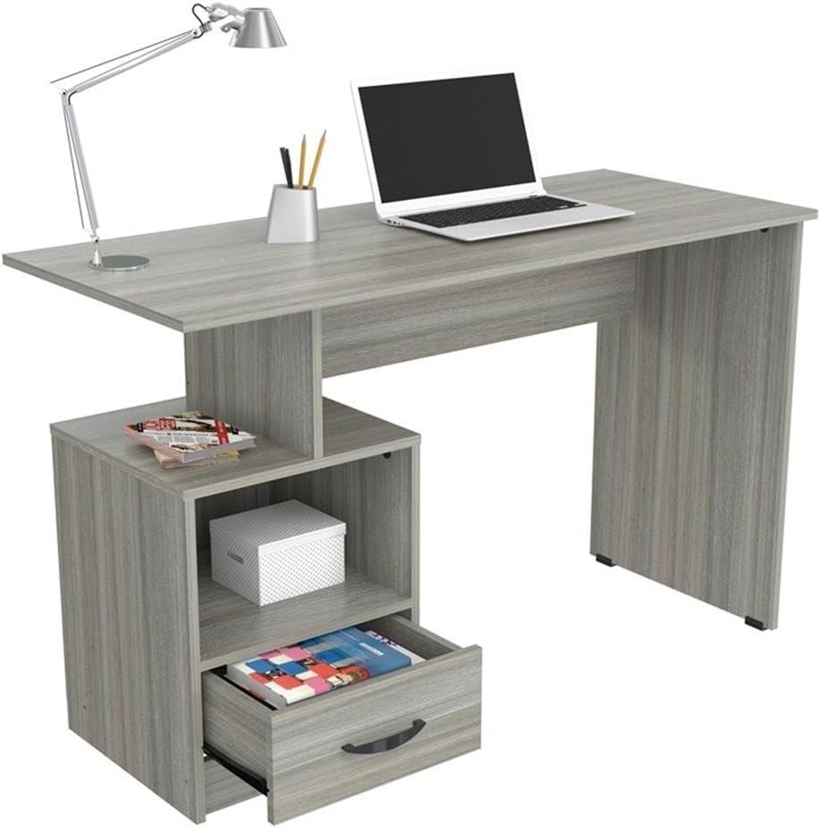 Inval Modern Writing Desk with Drawer and Open Storage, Smoke Oak