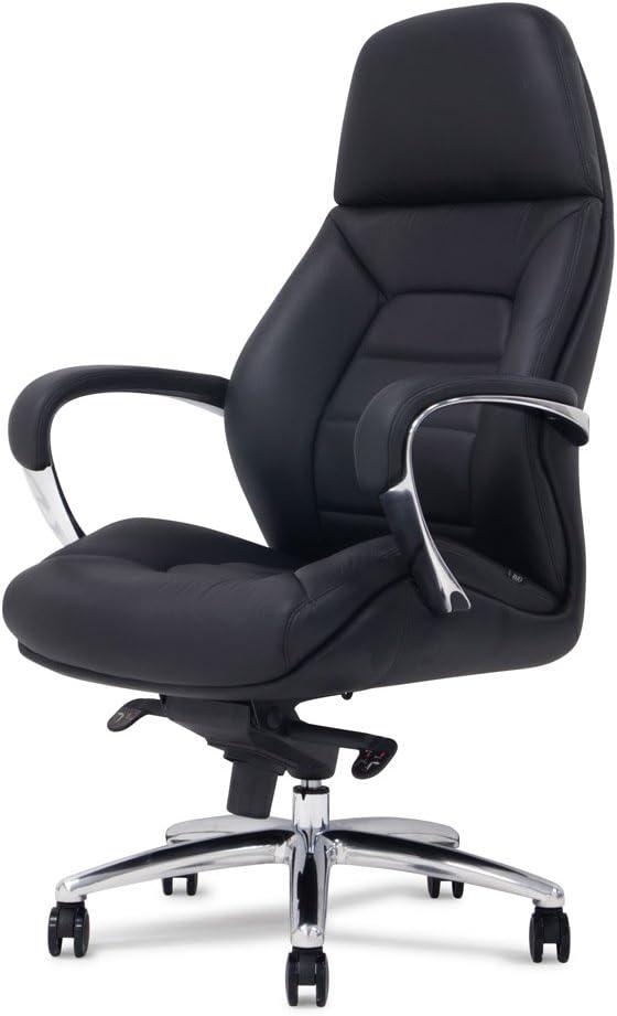 Zuri Furniture Gates Genuine Leather Aluminum Base High Back Executive Chair - White
