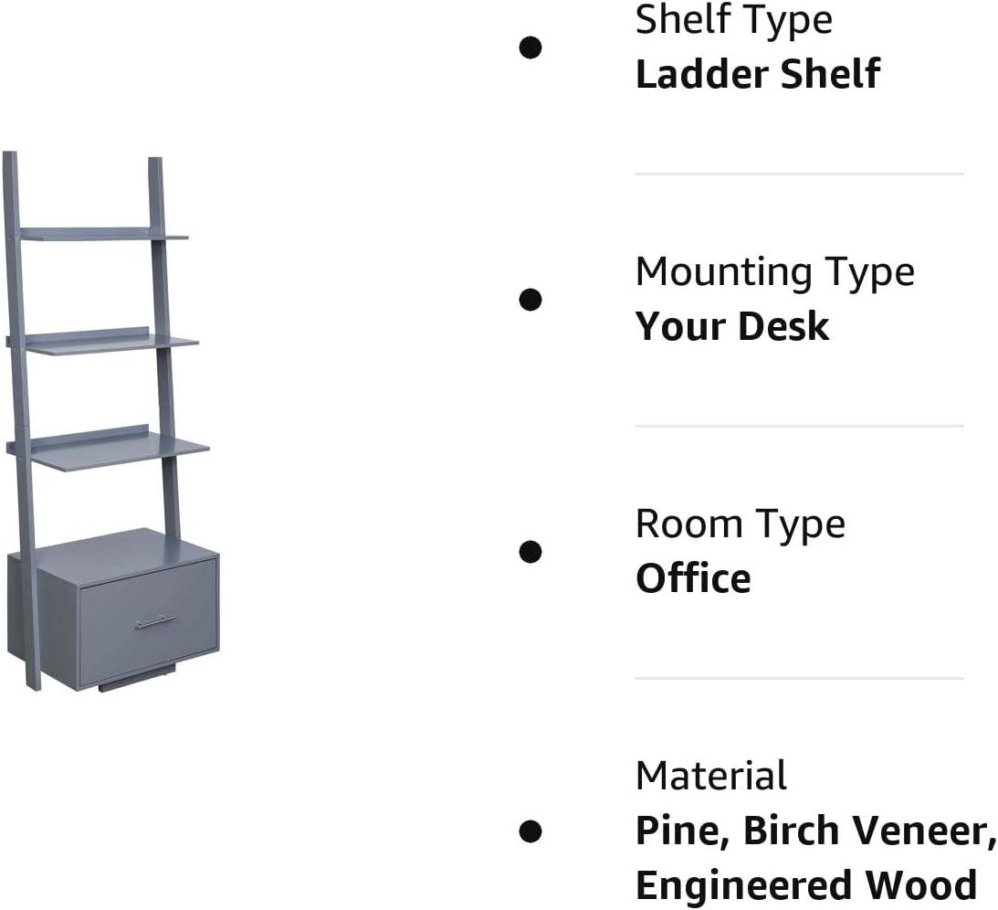 American Heritage 69'' Gray Ladder Bookcase with File Drawer