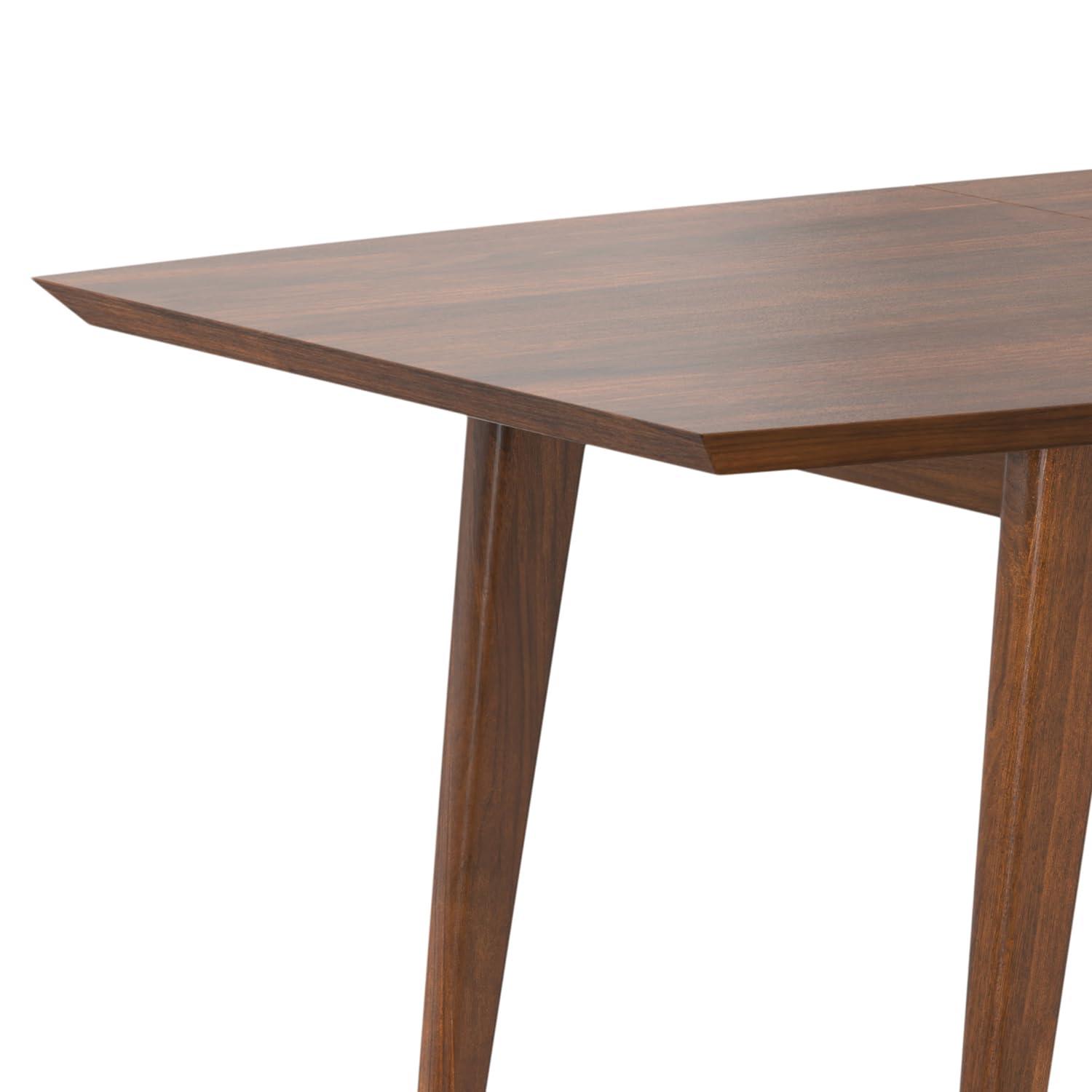 Draper 66-84"W Walnut Extendable Dining Table, Mid-Century Modern Style