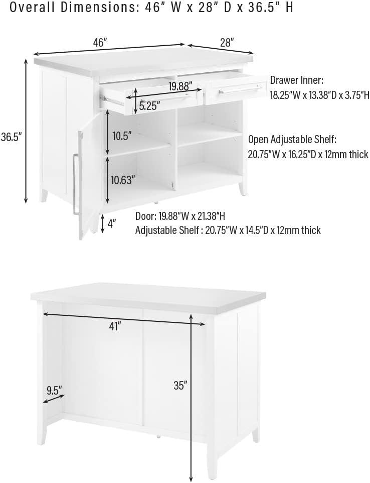 Silvia Stainless Steel Top Island with Upholstered Saddle Stools White/Black - Crosley