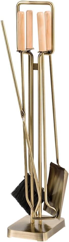 Modern Ember Levi 29.5" H 5 Piece Fireplace Tool Set inch Aged Brass - Black