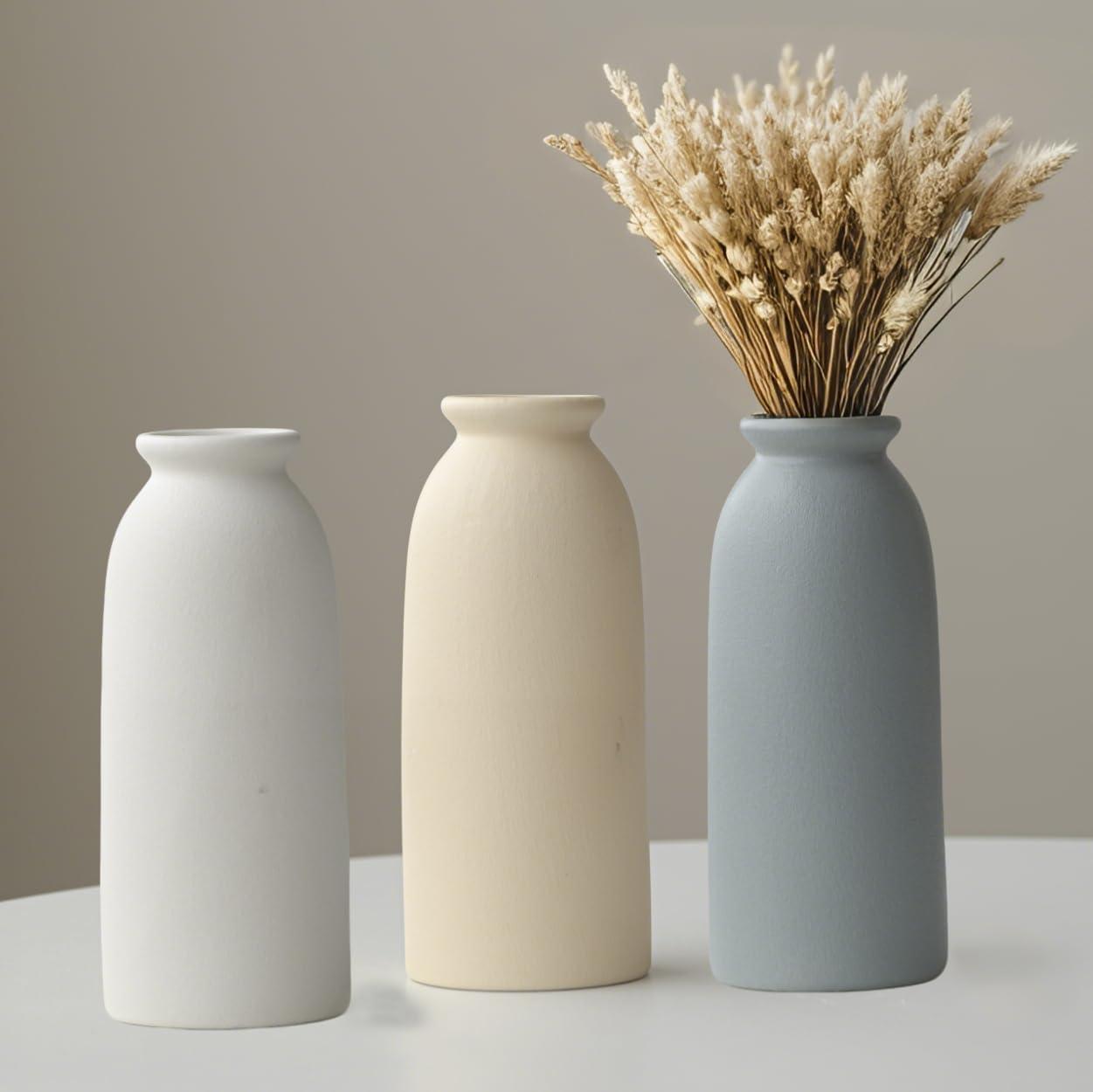 Latitude Run® Set Of 3 Multicolor Ceramic Vases For Home Decor, Farmhouse Style Centerpieces For Living Room, Table, Fireplace, Or Entryway (Blue Mix)