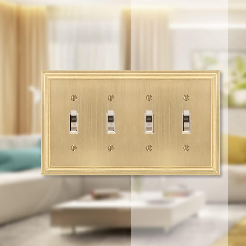 Amerelle 98T4SB Daltry Wallplate, 4 Toggle, Cast Metal, Satin Brass, 1-Pack