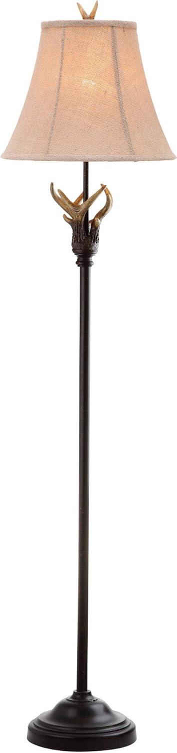 Rustic Black and Brown Cotton Shade Floor Lamp with USB