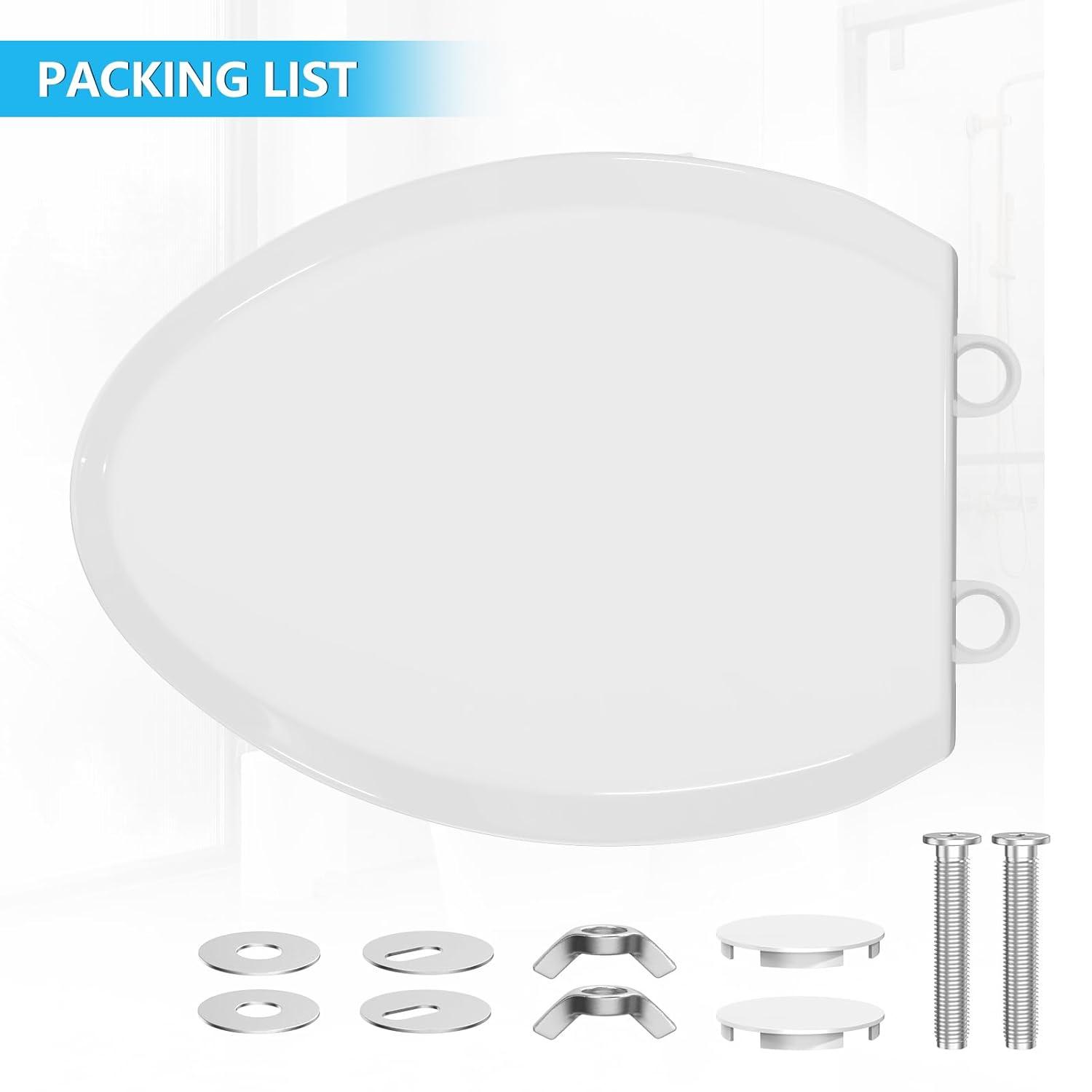 CR108 Toilet Seat, Upgrade Elongated Toilet Seat with Soft Close, Easy Clean, Non Slip, High Performance PP Material, White, 18.5"