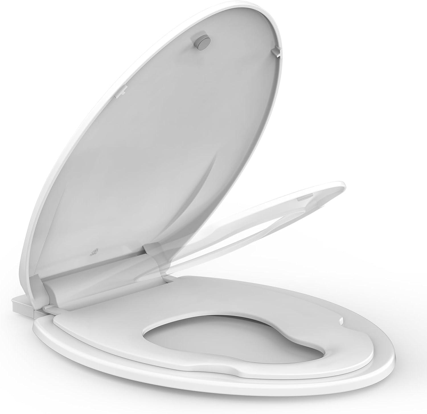 Danolapsi Elongated Toilet Seat with Built in Potty Training Seat,Quiet-Close Lid and Seat,Never Loosen,Potty Training Toilet Seat for Toddlers,Quick-Attach Hardware,Fits both Adult and Child