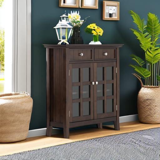 Simpli Home Acadian Solid Wood Entryway Storage Cabinet In Brunette Brown