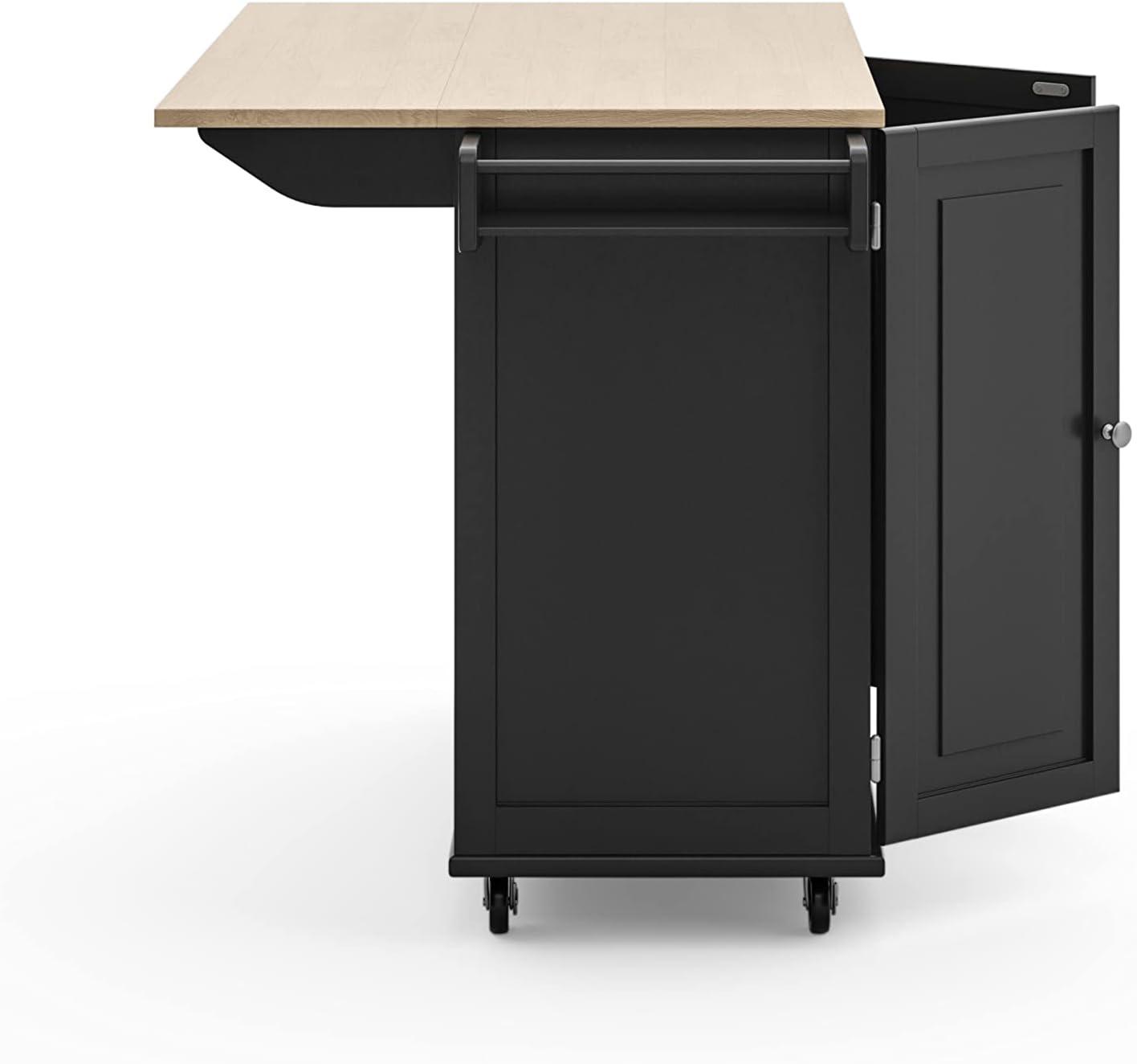 Black Wood Kitchen Cart with Drop Leaf and Storage