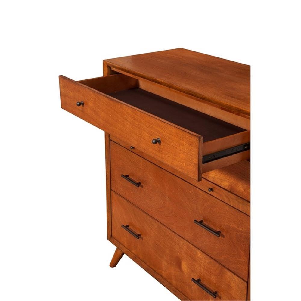 Flynn Mid Century Modern 4 Drawer Multifunction Chest with Pull Out Workstation Tray in Acorn Finish