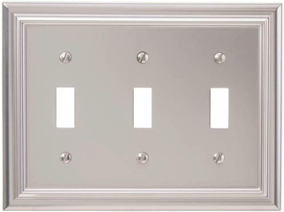 Amerelle Continental Triple Toggle Cast Metal Wallplate in Satin Nickel