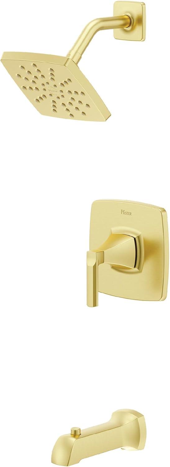 Vaneri Brushed Gold Square Wall Mounted Bathtub and Shower Faucet