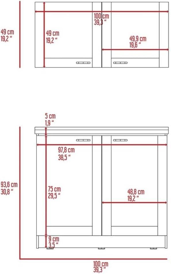 White and Light Gray Manufactured Wood Kitchen Cabinet Set
