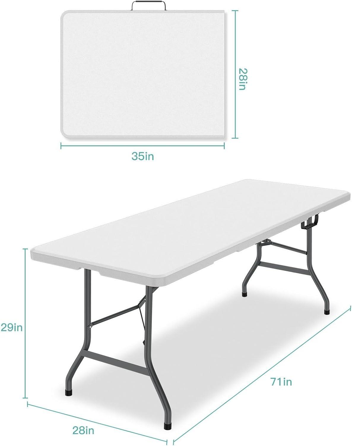 6 Foot Folding Table,White Plastic Folding Table,Built-in Handle,White