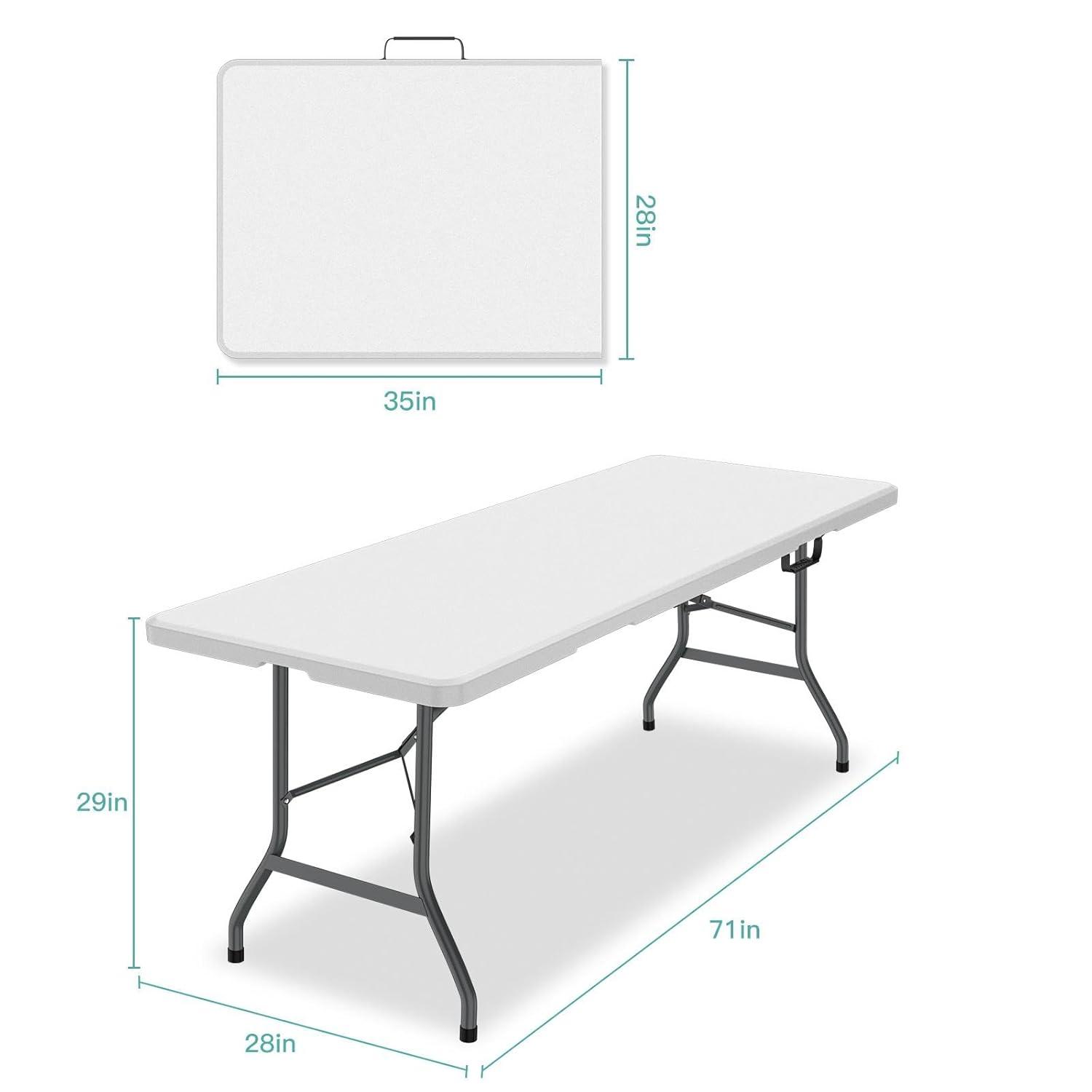 6 Foot Folding Table,White Plastic Folding Table,Built-in Handle,White